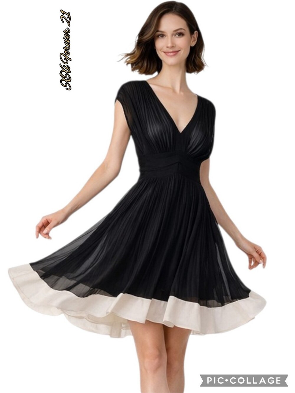 XXi Forever 21 dress cocktail black chiffon back zip & tie sleeveless sz sml